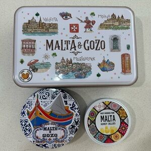 Malta & Gozo Decorative Coaster Set and Empty Cookie Boxes.